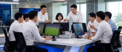 雷竞技体育资讯编辑团队在演播室制作赛事专题报道