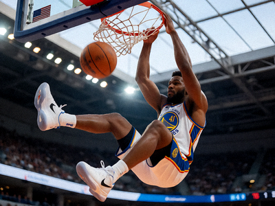 NBA篮球比赛中球员暴扣的精彩瞬间动作定格画面